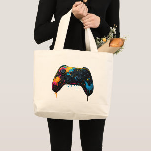 Color Splash Game Controller Sticker Large Tote Bag