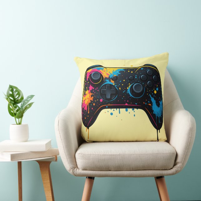 Color Splash Game Controller Sticker  Throw Pillow (Chair)