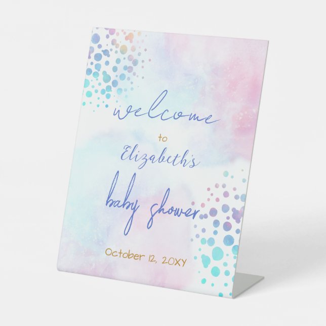 Color Splash Gender Neutral Baby Shower Welcome Pedestal Sign (Front)