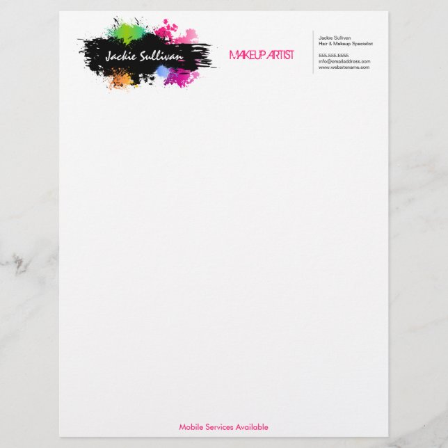 Color Splash Makeup Artist Letterhead (Front)