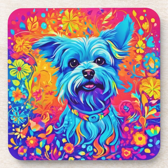 Color Splash: Maltese Puppy Painting Beverage Coaster (Front)
