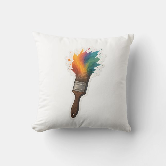 Color Splash Paintbrush Throw Pillow (Front)