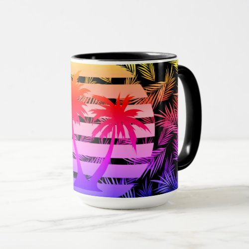Color Splash Palm Tree Silhouette Black Stripe  Mug