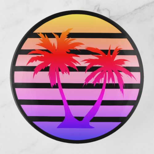 Color Splash Palm Tree Silhouette Black Stripe Trinket Tray