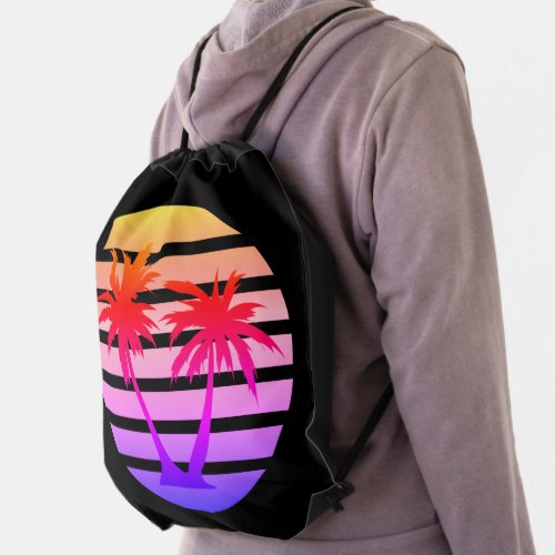 Color Splash Palm Tree Silhouette Drawstring Bag