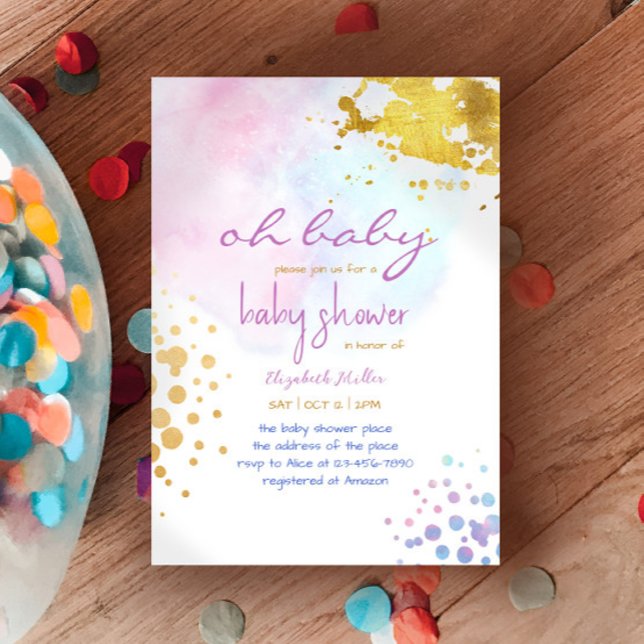 Color Splash Pink Gold Baby Girl Shower Invitation (Creator Uploaded)