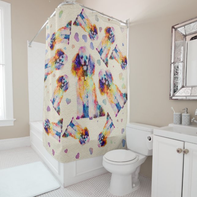 Color splash poodle dog on canvas shower curtain (In Situ)