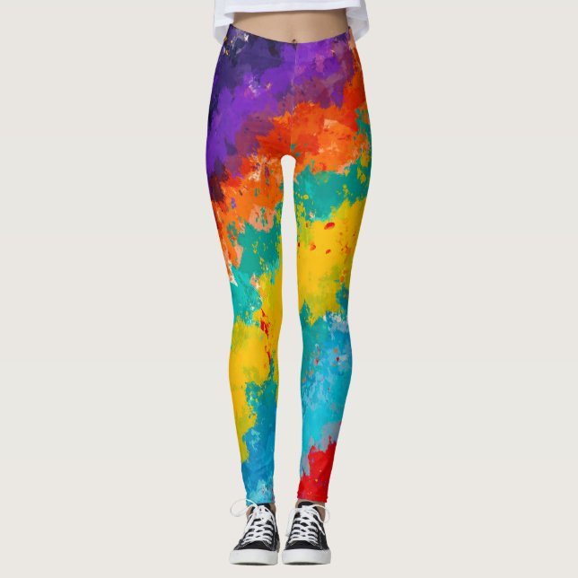 Color Splash Rainbow Paint Fashion Leggings (Front)