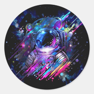 Color Splash Starry Space Astronaut  Classic Round Sticker