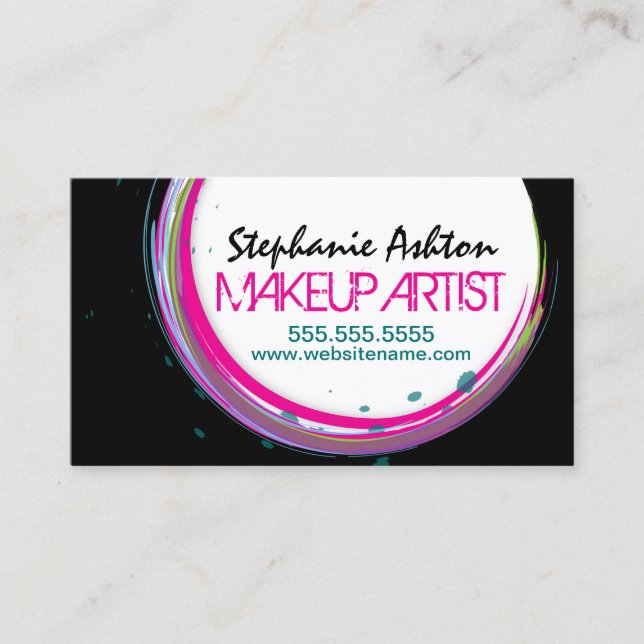 Color Splash Swirl Makeup Artist Business Card (Front)