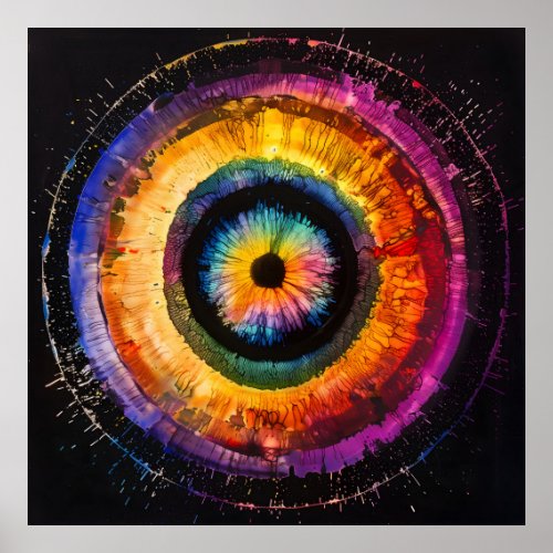 COLOR SPLASH Vibrant Abstract Circle Spin Art Matt Poster