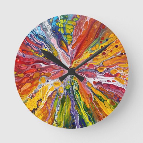 COLOR SPLASH Vibrant Abstract Circle Spin Art  Round Clock