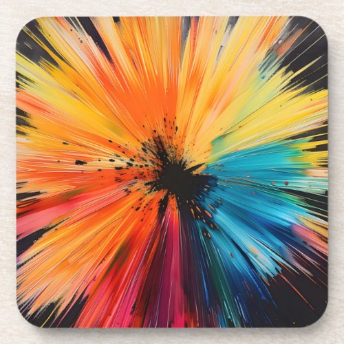 COLOR SPLASH Vibrant Abstract Spin Art Drink Beverage Coaster
