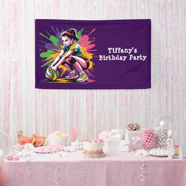 Color Splash Volleyball Girl Birthday Party Banner (Party)