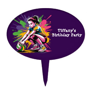 Color Splash Volleyball Girl Birthday Party Cake Topper