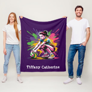 Color Splash Volleyball Girl Birthday Party Gift Fleece Blanket
