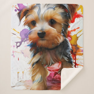 Color Splash Yorkie Puppy - Artistic Wrapping Pape Sherpa Blanket