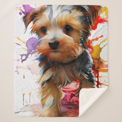 Color Splash Yorkie Puppy _ Artistic Wrapping Pape Sherpa Blanket