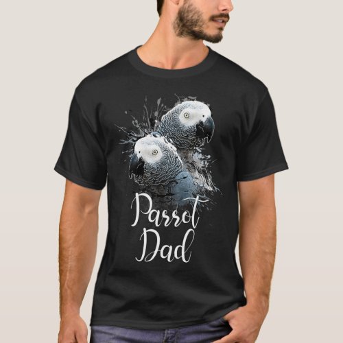 Color Splatter African Gray Parrot Dad Black T_Shirt