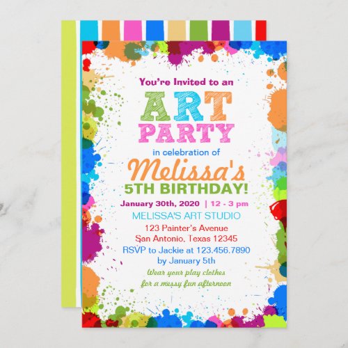 Color Splatter Art Birthday Party Invitation