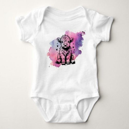 Color Splatter Highland Cow Baby Bodysuit