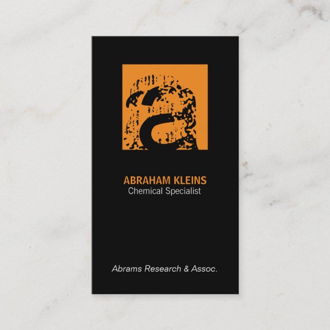 Color Square Monogram (orange) black background Business Card (Front)