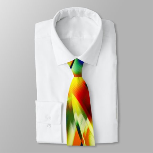 Color stains on curved greenish beige strips neck tie