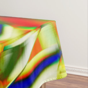 Color stains on curved greenish beige strips tablecloth
