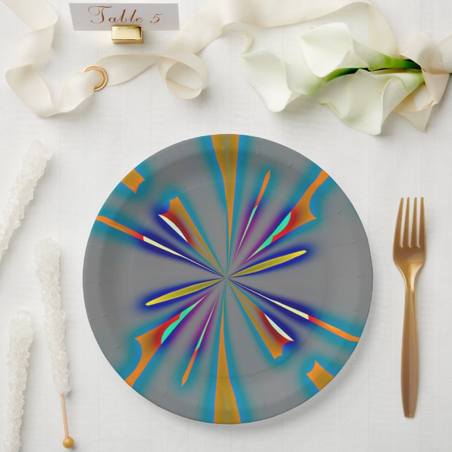 Color Starburst on Grey Paper Plates (Wedding)