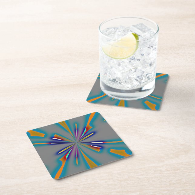 Color Starburst on Grey Square Paper Coaster (Insitu)