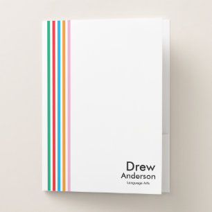 Color Stripe Boy’s Custom Name Kids School Journal Pocket Folder