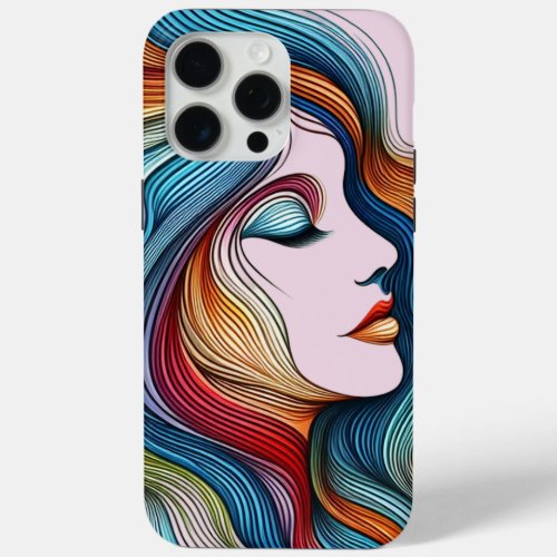 color stripes girls face silhouette iPhone 15 pro max case
