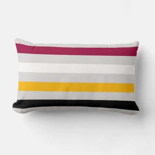 Color stripes grey burgundy white yellow blac lumbar pillow