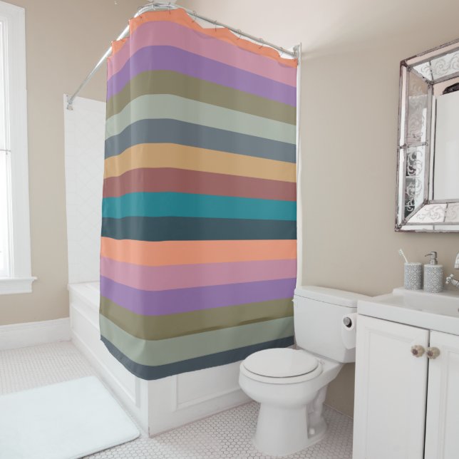 Color stripes in colorful pastel shower curtain (In Situ)