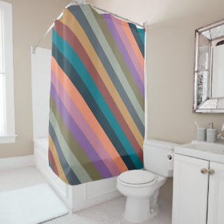 Color stripes in colorful pastel shower curtain