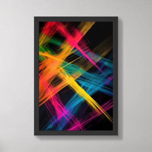 COLOR STROKE Abstract Rainbow on Black Art Picture Framed Art