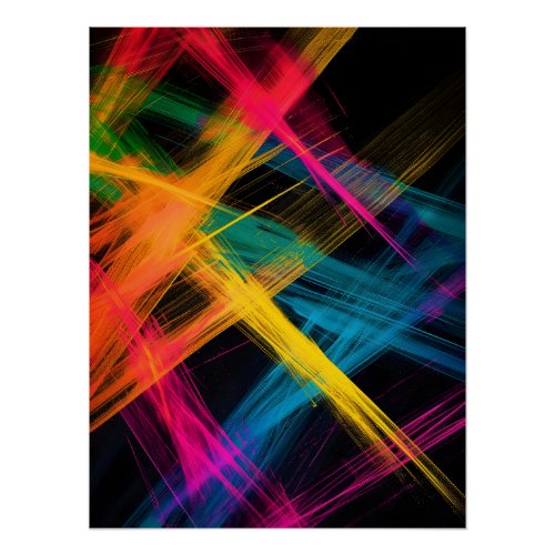 COLOR STROKE Abstract Rainbow on Black Art Picture Poster