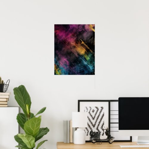 COLOR STROKE Abstract Rainbow on Black Art Picture Poster