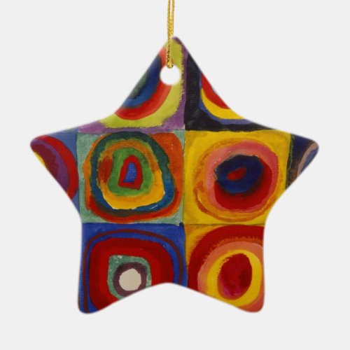 Color Study of Squares Circles Ceramic Ornament