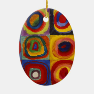 Color Study of Squares Circles Ceramic Ornament