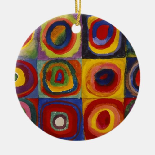 Color Study of Squares Circles Ceramic Ornament