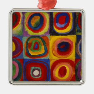 Color Study of Squares Circles Metal Ornament