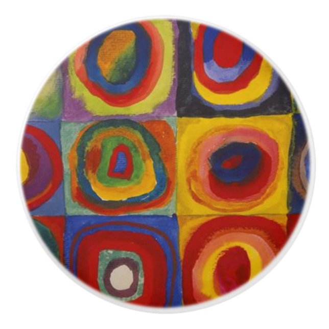 Color Study: Squares with Concentric Circles Ceramic Knob (Front)