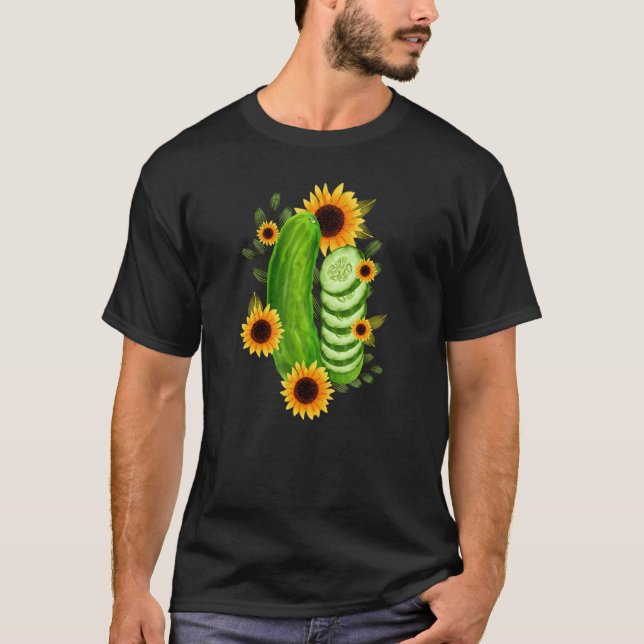 Color Sunflower Festas Cucumber Pickle Watercolor  T-Shirt (Front)