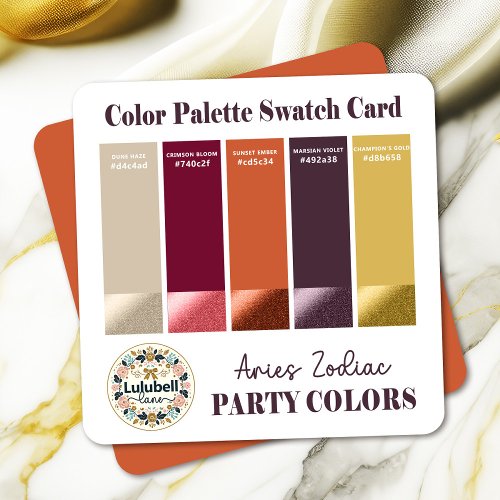 Color Swatch Palette Card for Aries Themed Party 