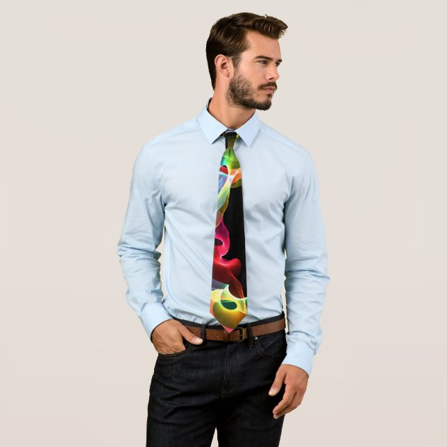 Color Swirl Abstract on Black Neck Tie (In Situ)