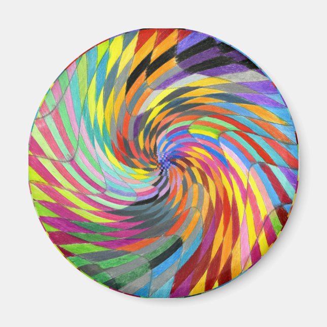 Color Swirl Checkered Psychedelic Mandala Magnet (Front)