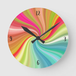 Color Swirl Rainbow Twist with Numerals Round Clock