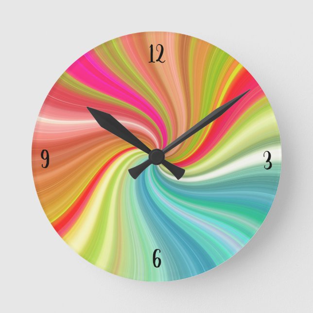 Color Swirl Rainbow Twist with Numerals Round Clock (Front)