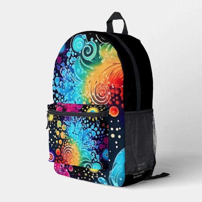 Color Swirls and dots custom owner name Printed Backpack (Back Corner Right)